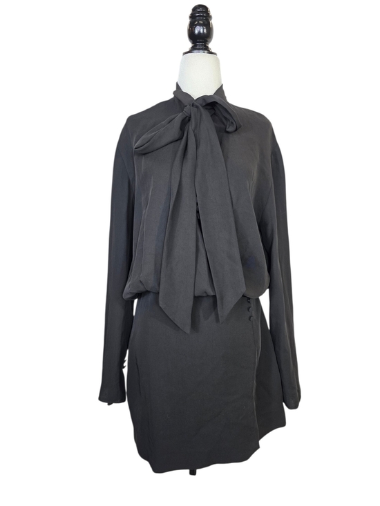 Zara Dresses & Skirts - Zara Black Tie-Neck long sleeves Mini dress
